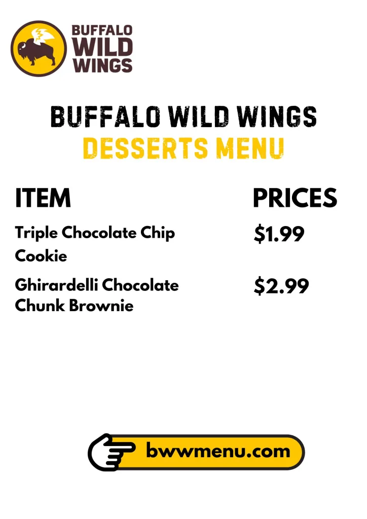 Buffalo Wild Wings Desserts Menu Card 2025
