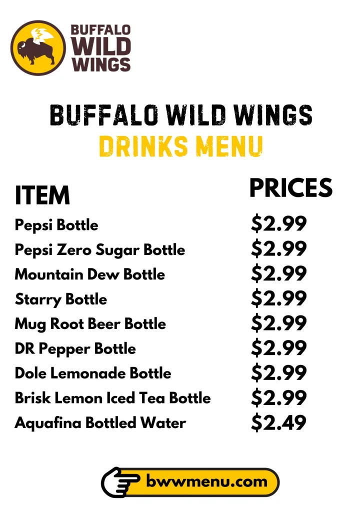 Buffalo Wild Wings Drinks Menu Card 2025