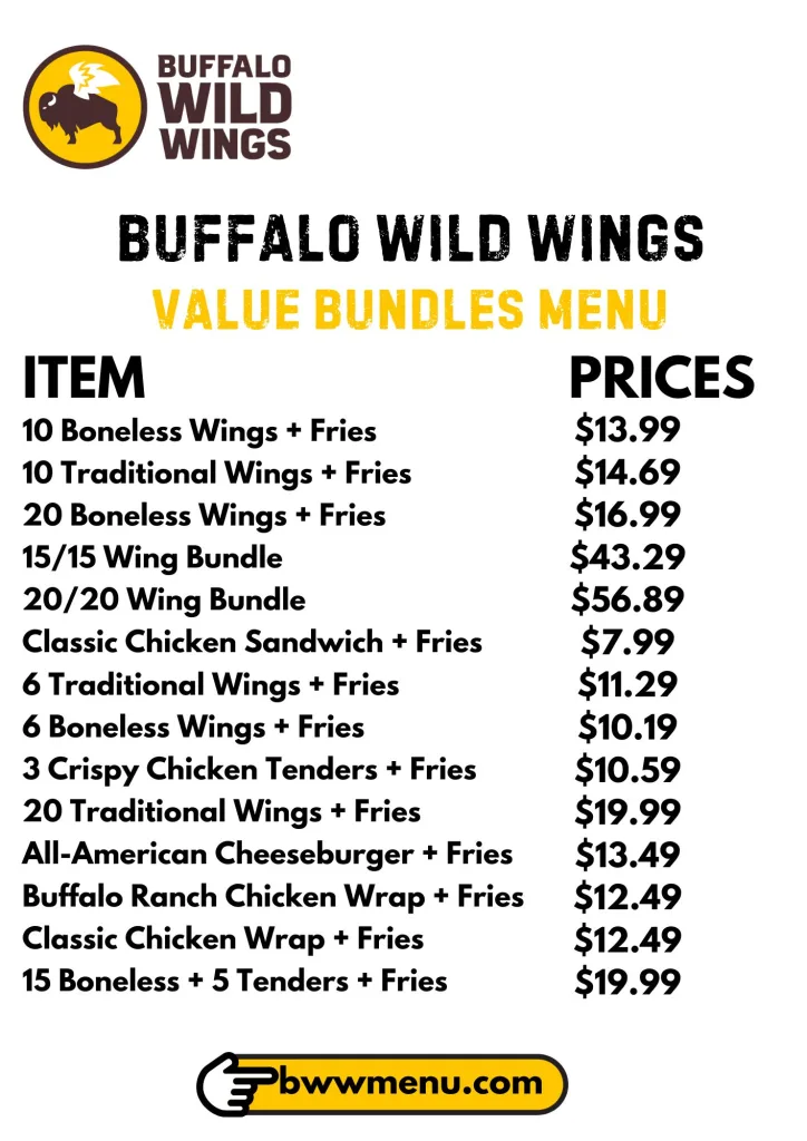 Buffalo Wild Wings Value Bundles Menu Card 2025