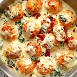 Baked Chicken Ricotta Meatballs With Spinach Alfredo Sauce Recipe