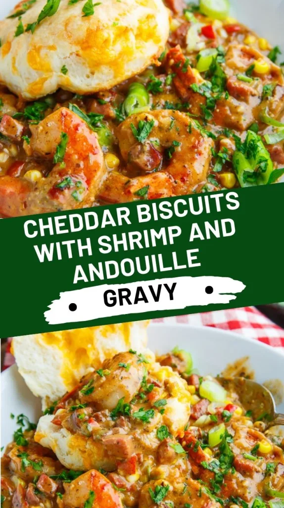 Cheddar Biscuits with Shrimp and Andouille Gravy