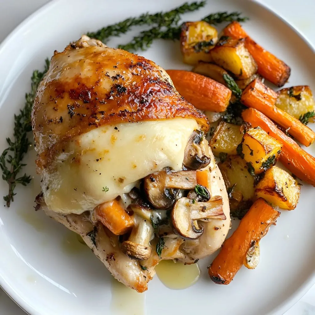 Cheesy Garlic Butter Mushroom Stuffed Chicken Recipe