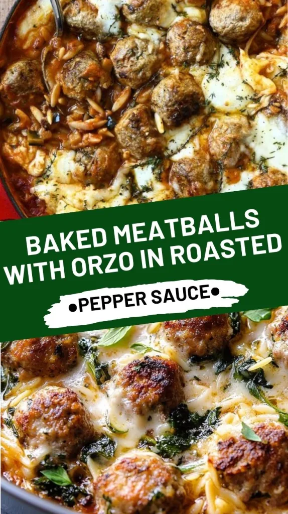 Baked Meatballs with Orzo in Roasted Pepper Sauce