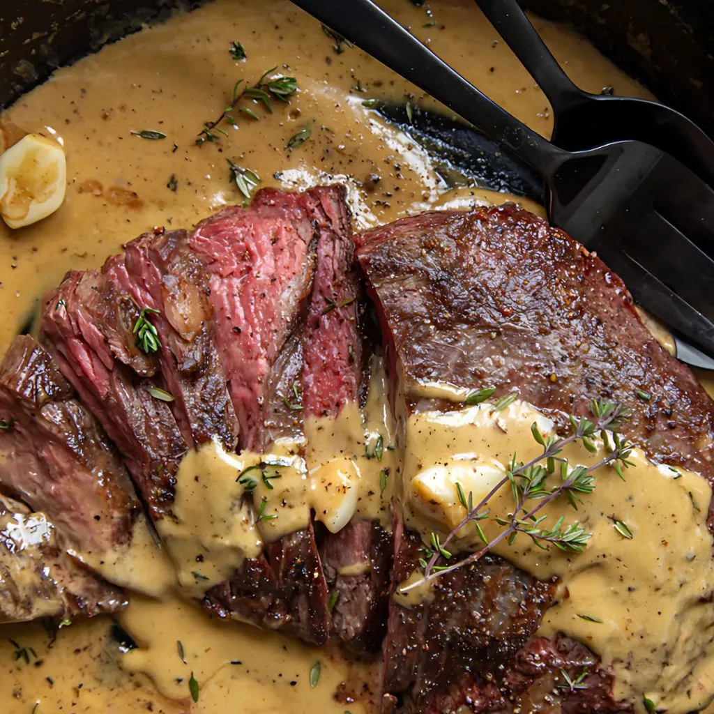 Cast Iron Bavette Steak With Whiskey Garlic Cream Sauce Recipe
