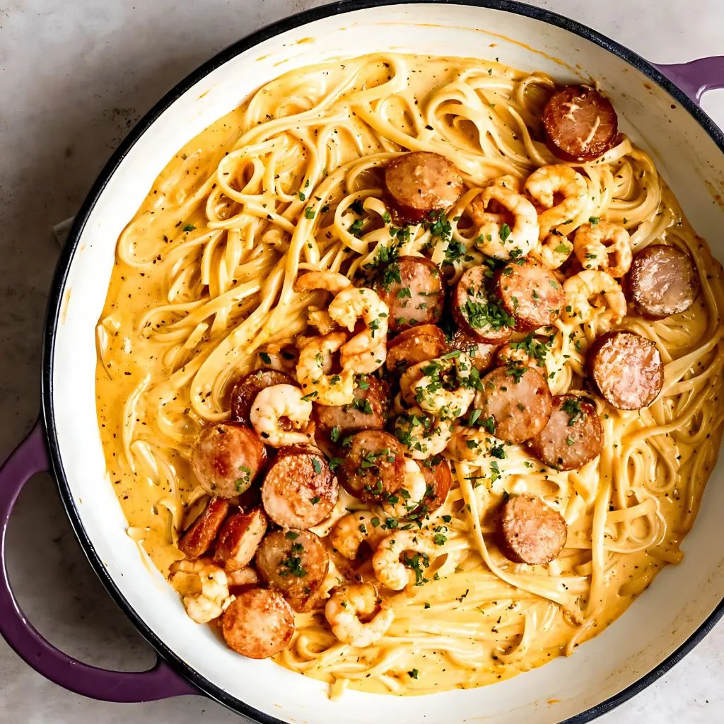Creamy Cajun Shrimp Pasta With Sausage Recipe