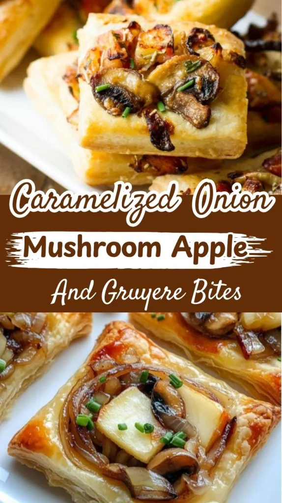 caramelized onion mushroom apple and gruyere bites