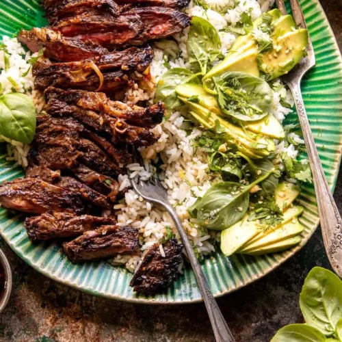 30 Minute Herby Lemon Garlic Steak and Rice
