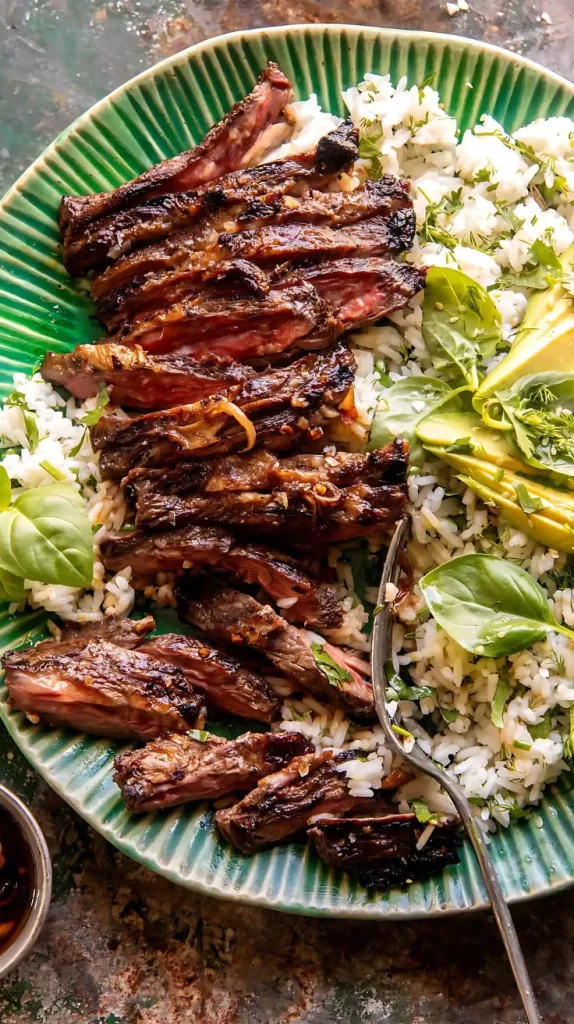 30 Minute Herby Lemon Garlic Steak and Rice