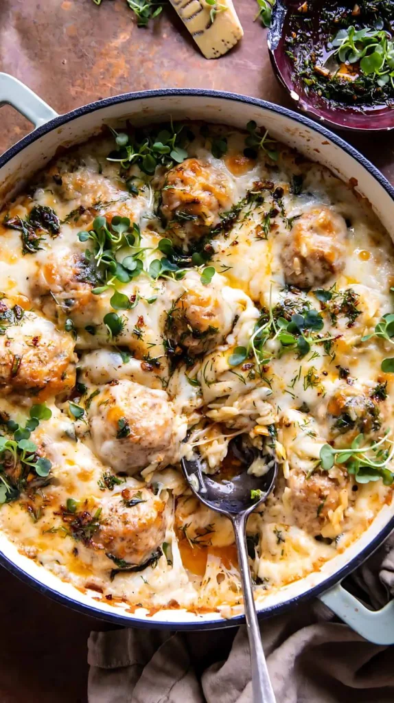 Baked Lemon Rosemary Chicken Meatballs And Creamy Orzo Recipe