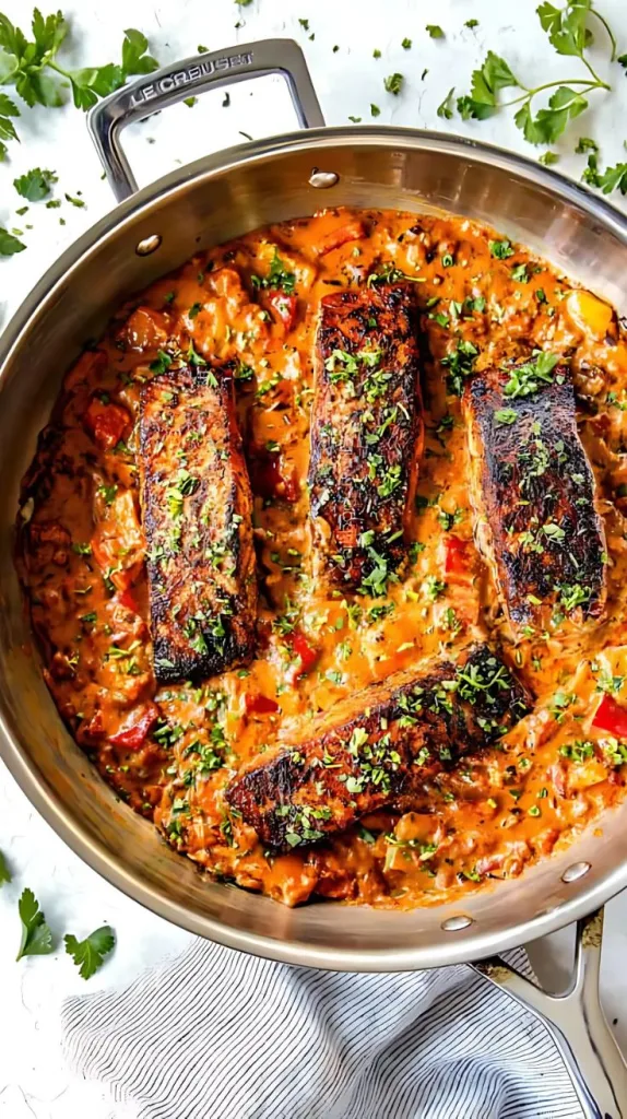Blackened Salmon in Creamy Cajun Sauce Recipe