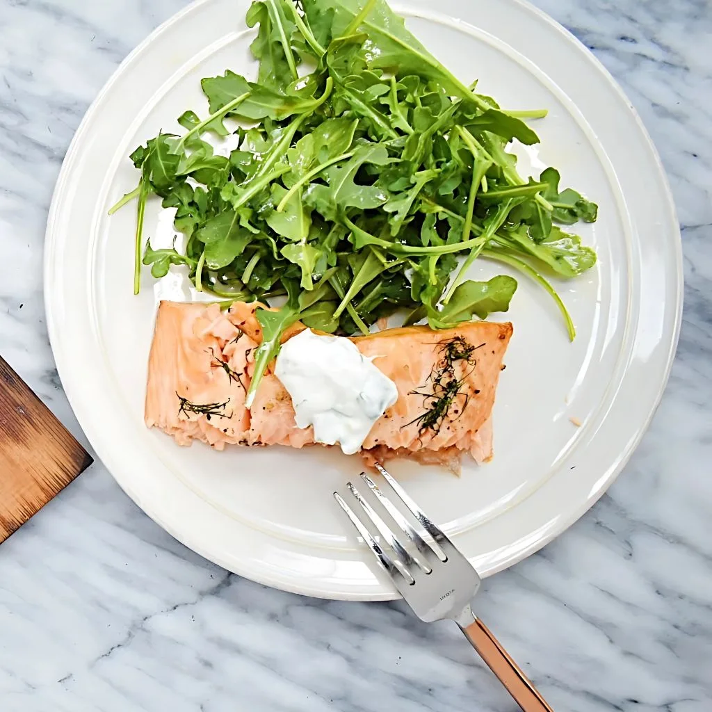 Cedar Plank Grilled Salmon with Yogurt Sauce