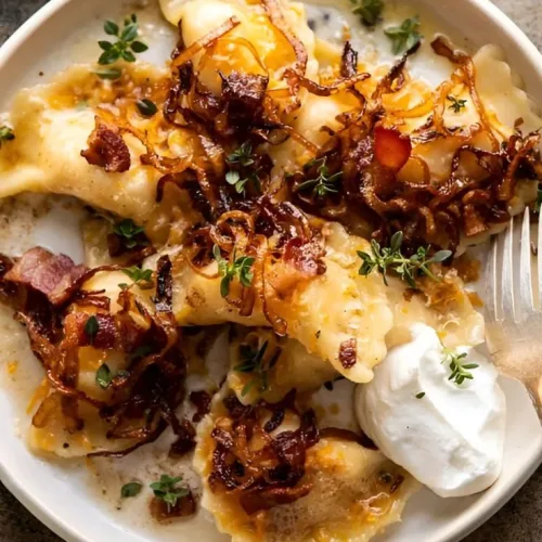Cheddar Pierogies with Caramelized Onions and Bacon Recipe