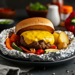 Cheeseburgers in Foil with Veggies and Potatoes Recipe