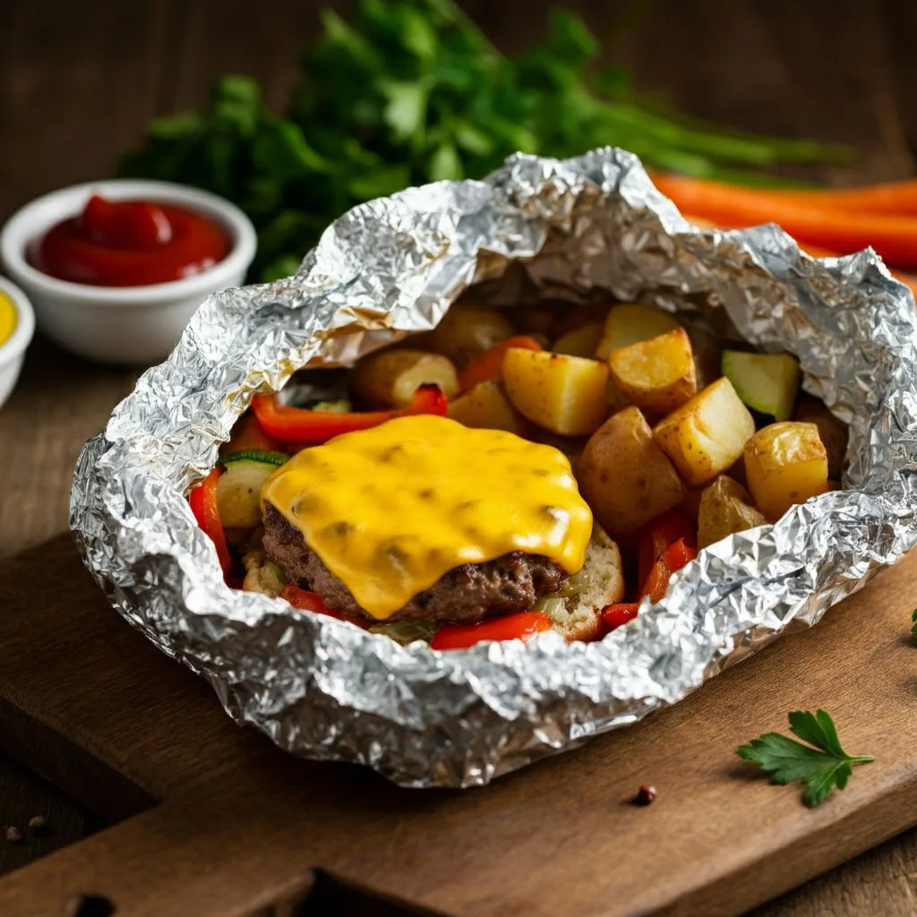 Cheeseburgers Ina Foil With Veggies And Potatoes Recipe