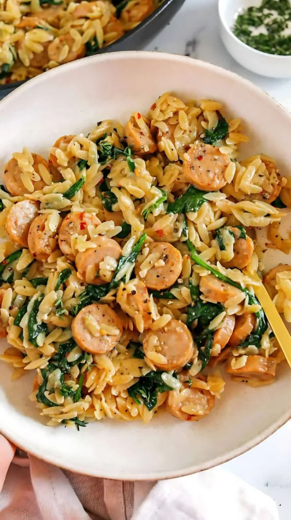 Creamy Chicken Sausage Orzo Skillet Recipe