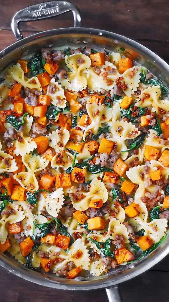 Creamy Roasted Butternut Squash Pasta with Sausage and Spinach