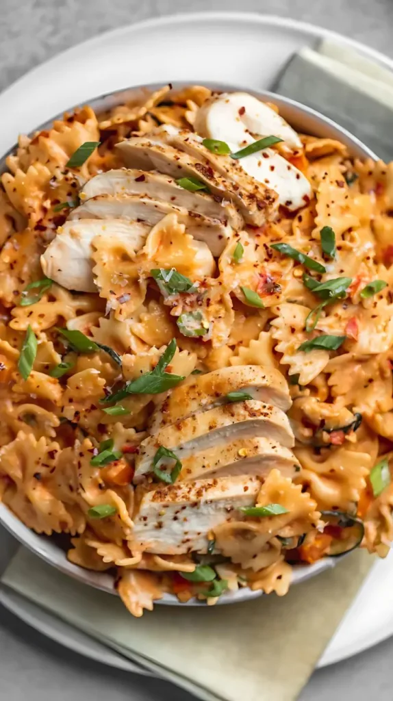Creamy Spicy Chicken Pasta with Summer Vegetables Recipe