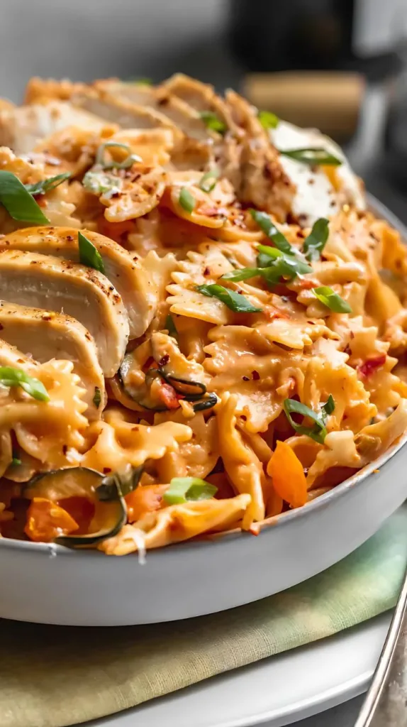 Creamy Spicy Chicken Pasta with Summer Vegetables Recipe