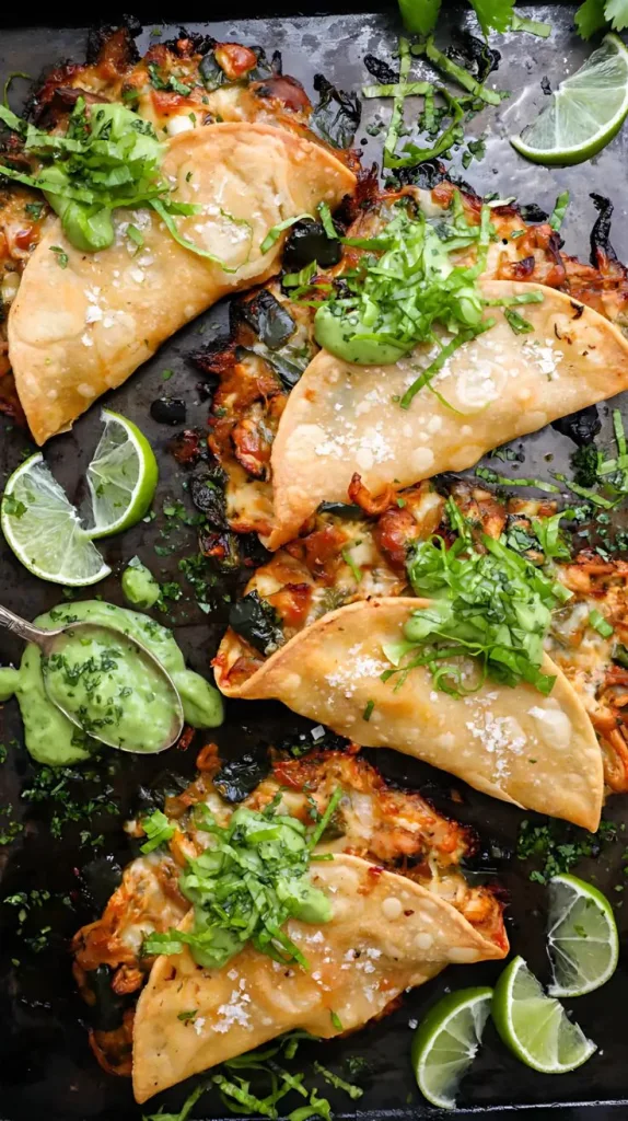 Crispy Poblano Chicken Tacos with Avocado Jalapeño Salsa