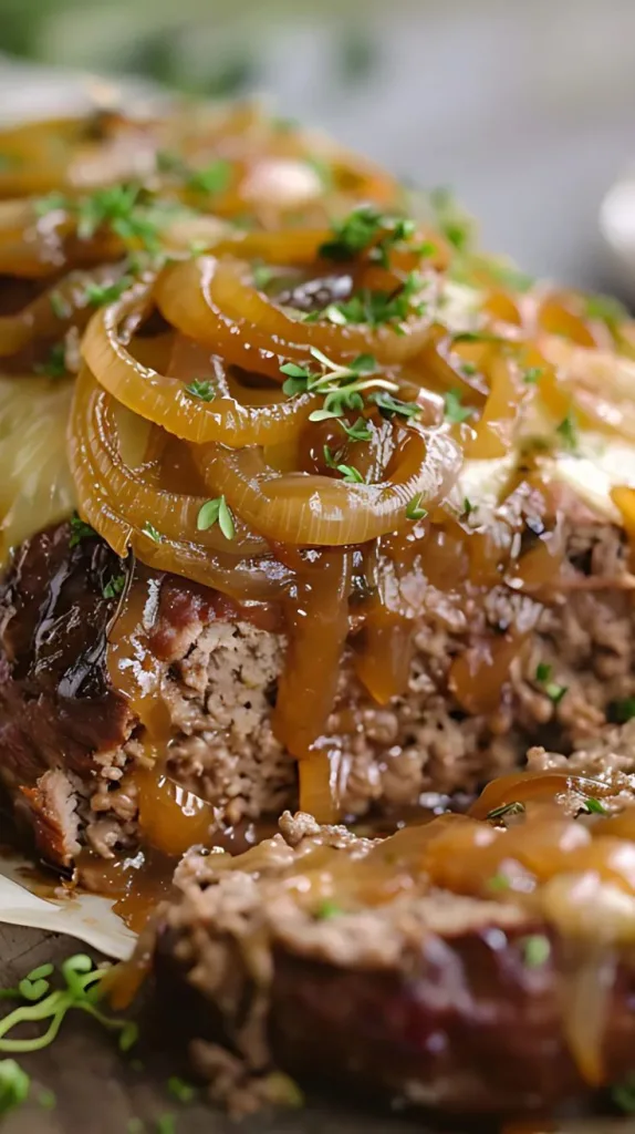 Crockpot French Onion Meatloaf with Melted Swiss Cheese Recipe