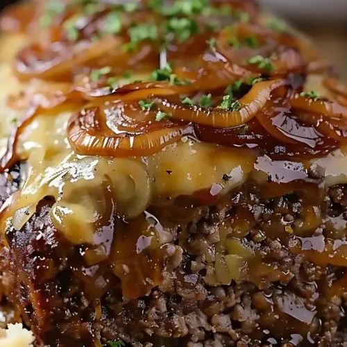 Crockpot French Onion Meatloaf with Melted Swiss Cheese Recipe