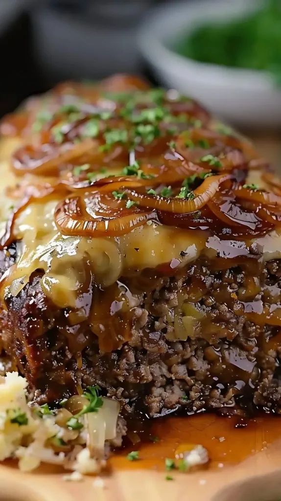 Crockpot French Onion Meatloaf with Melted Swiss Cheese Recipe