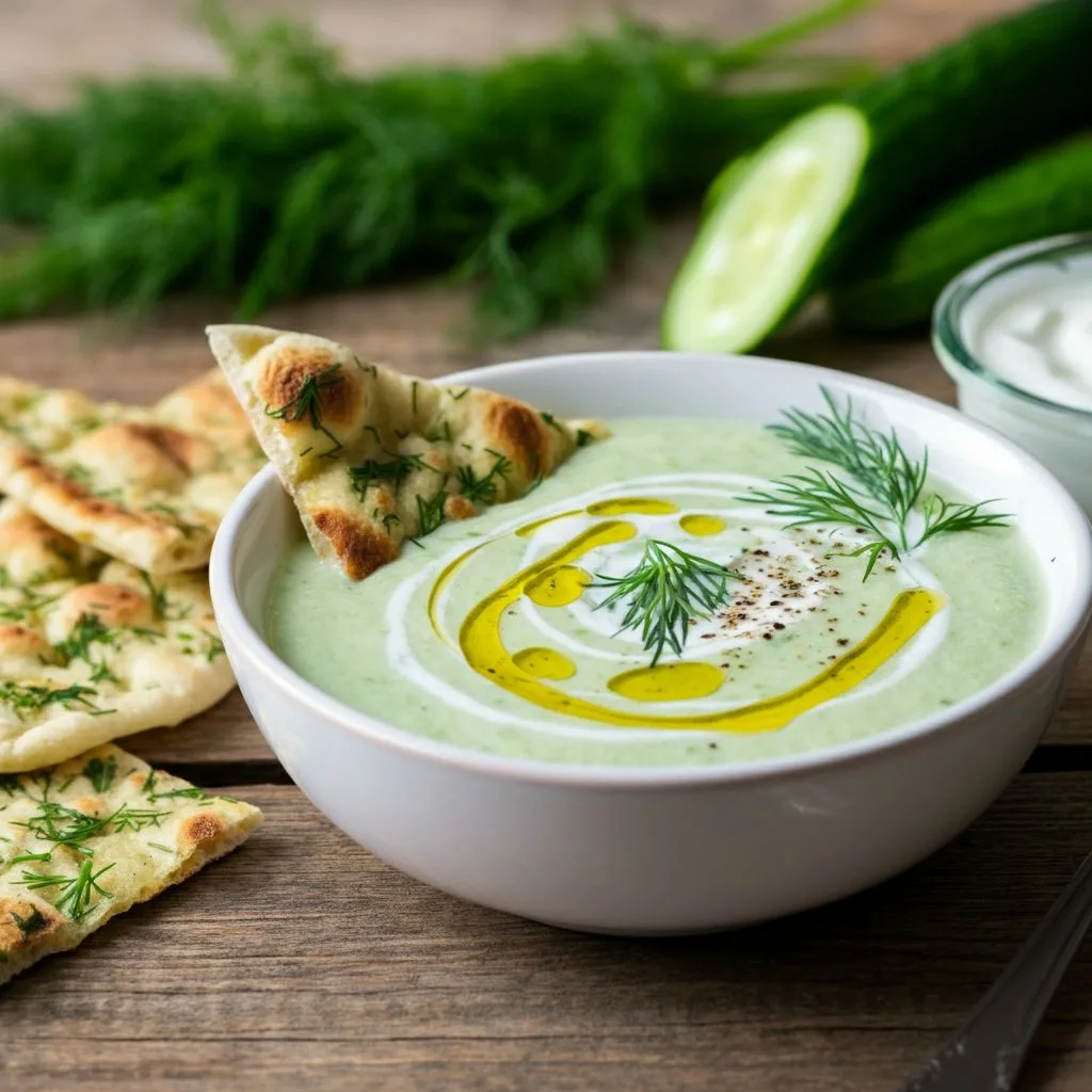 Cucumber Yogurt Soup with Herbed Flatbread