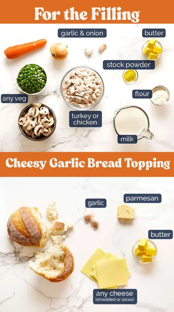 Garlic Bread Leftover Turkey Pot Pie