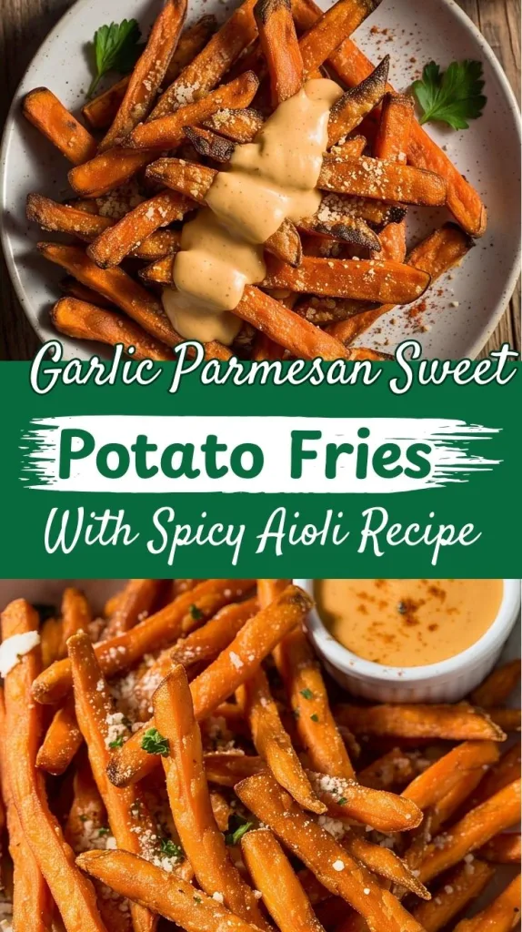 Garlic Parmesan Sweet Potato Fries with Spicy Aioli
