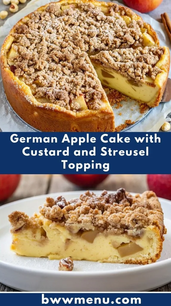 German Apple Cake with Custard and Streusel Topping