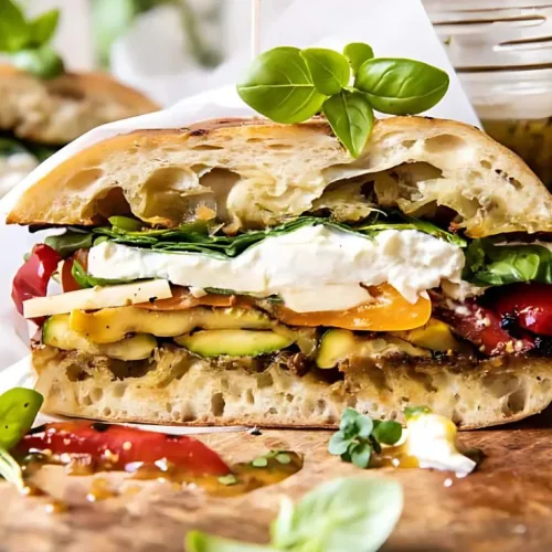Grilled Vegetable Burrata Sandwich with Lemon Thyme Honey Mustard
