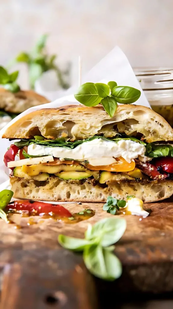 Grilled Vegetable Burrata Sandwich with Lemon Thyme Honey Mustard