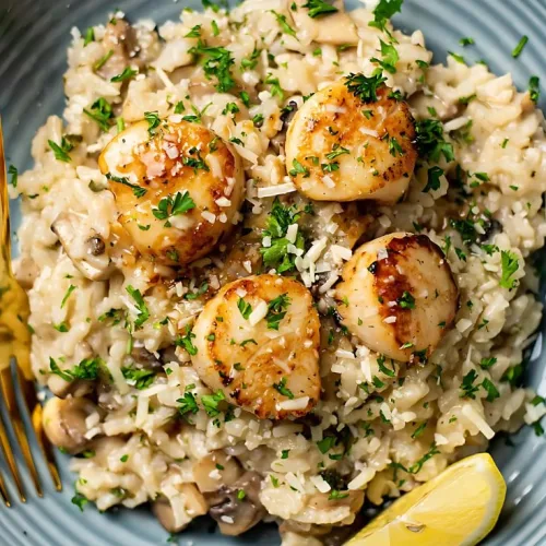 Lemon Butter Scallops Over Parmesan Risotto Recipe