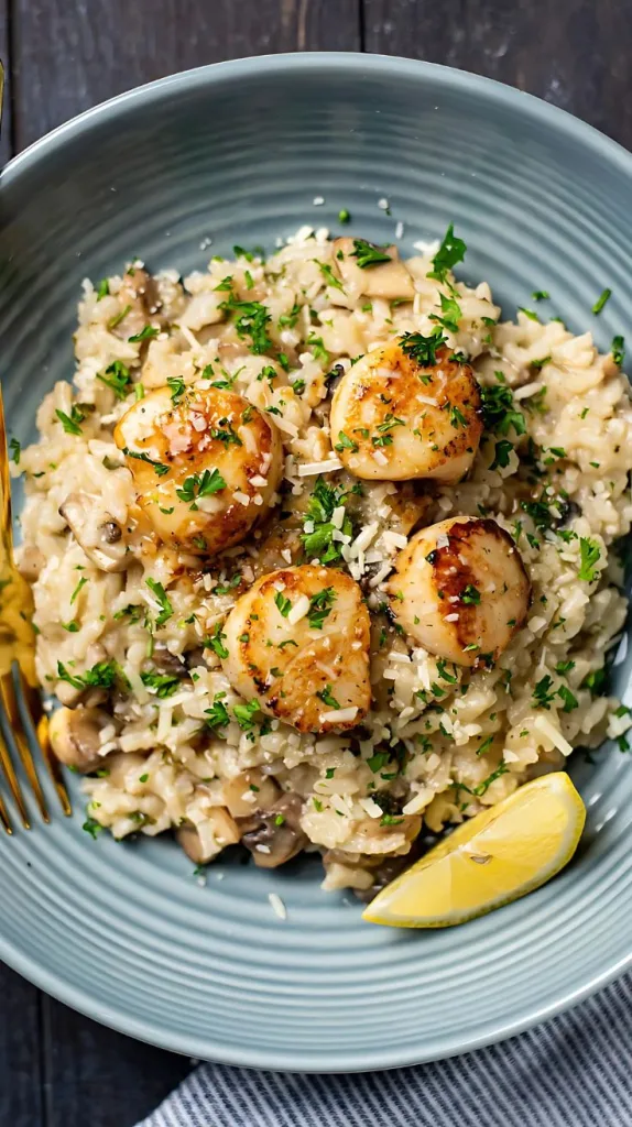Lemon Butter Scallops Over Parmesan Risotto Recipe