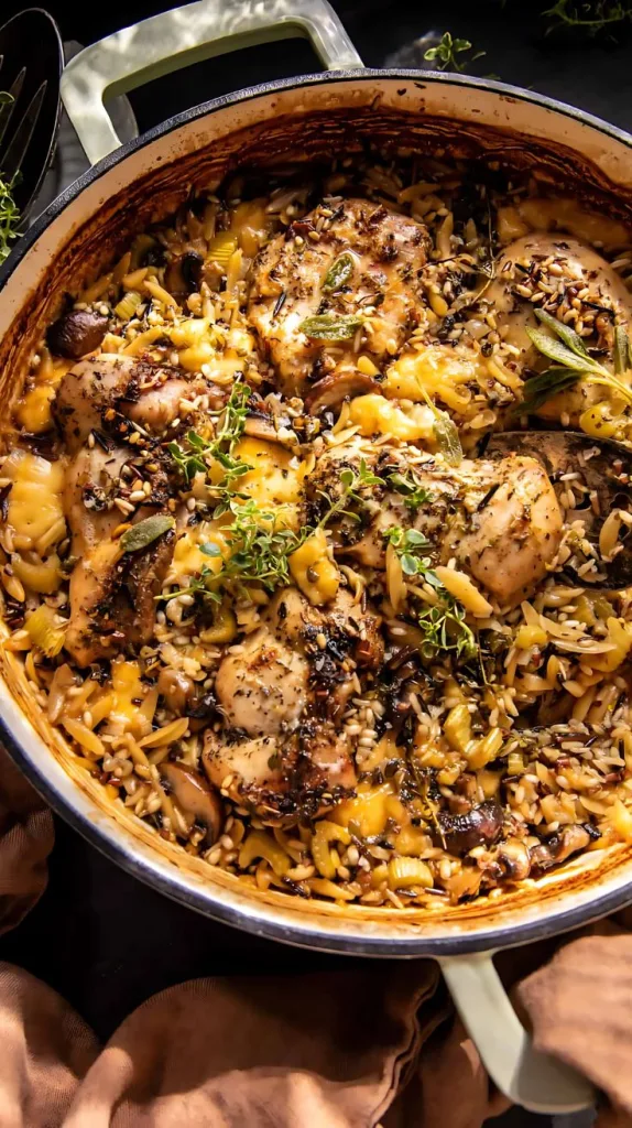 One Pan Roasted Herb Chicken and Wild Rice Recipe