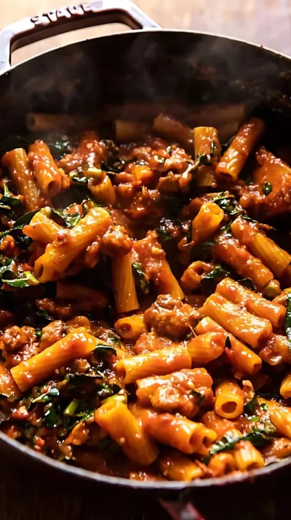 One Pot Spicy Pesto Cheese Baked Rigatoni Recipe