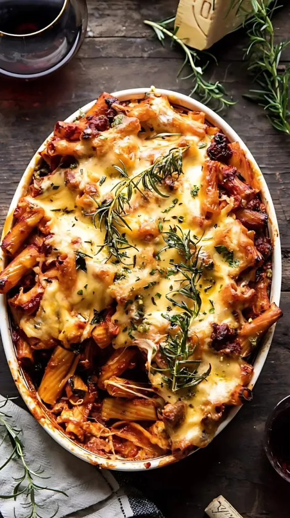 One Pot Spicy Pesto Cheese Baked Rigatoni Recipe