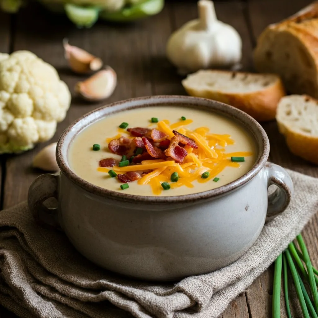 Roasted Garlic Cheddar Cauliflower Soup Recipe