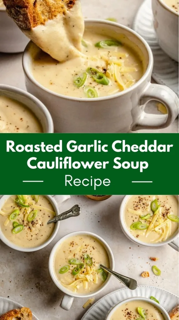 Roasted Garlic Cheddar Cauliflower Soup Recipe