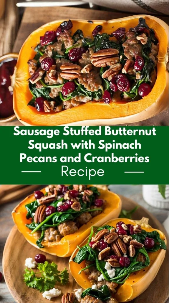 Sausage Stuffed Butternut Squash With Spinach Pecans And Cranberries Recipe