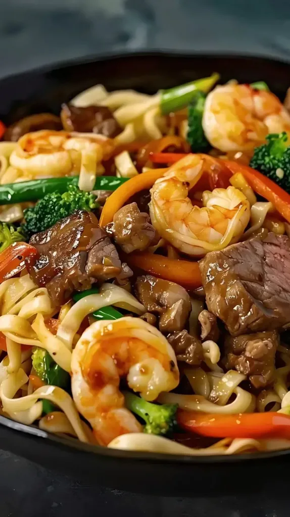 Steak Shrimp Stir-Fried Noodles