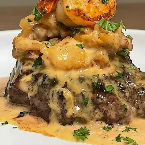 Steak with Shrimp and Lobster Sauce Recipe
