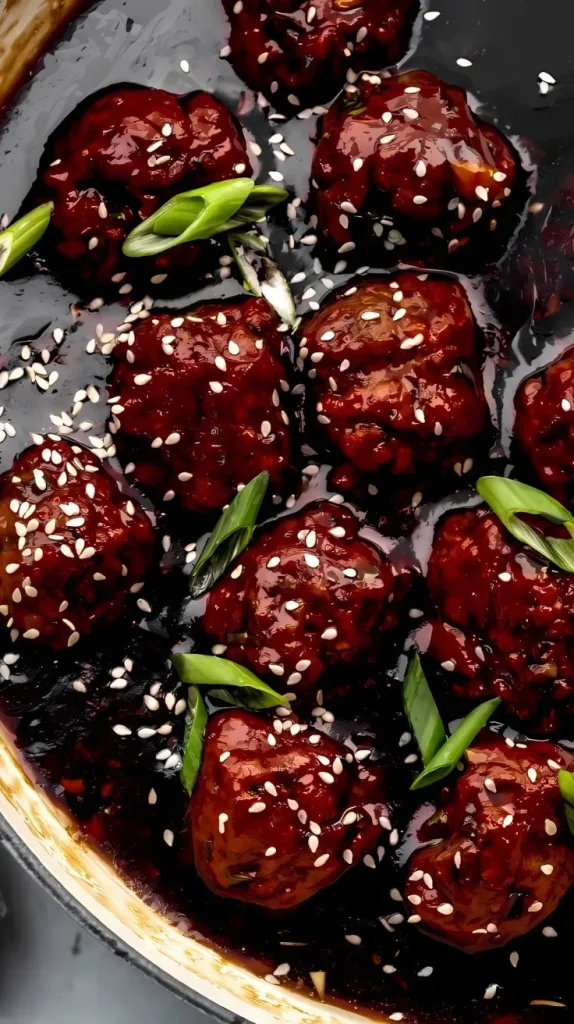 Sticky Mongolian Meatballs and Broccoli