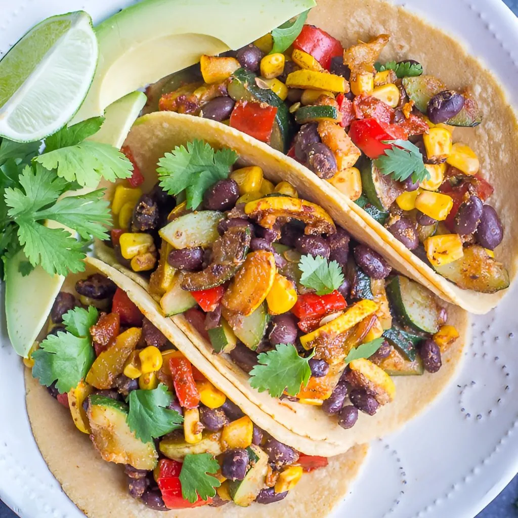Vegan Black Bean Tacos with Summer Vegetables