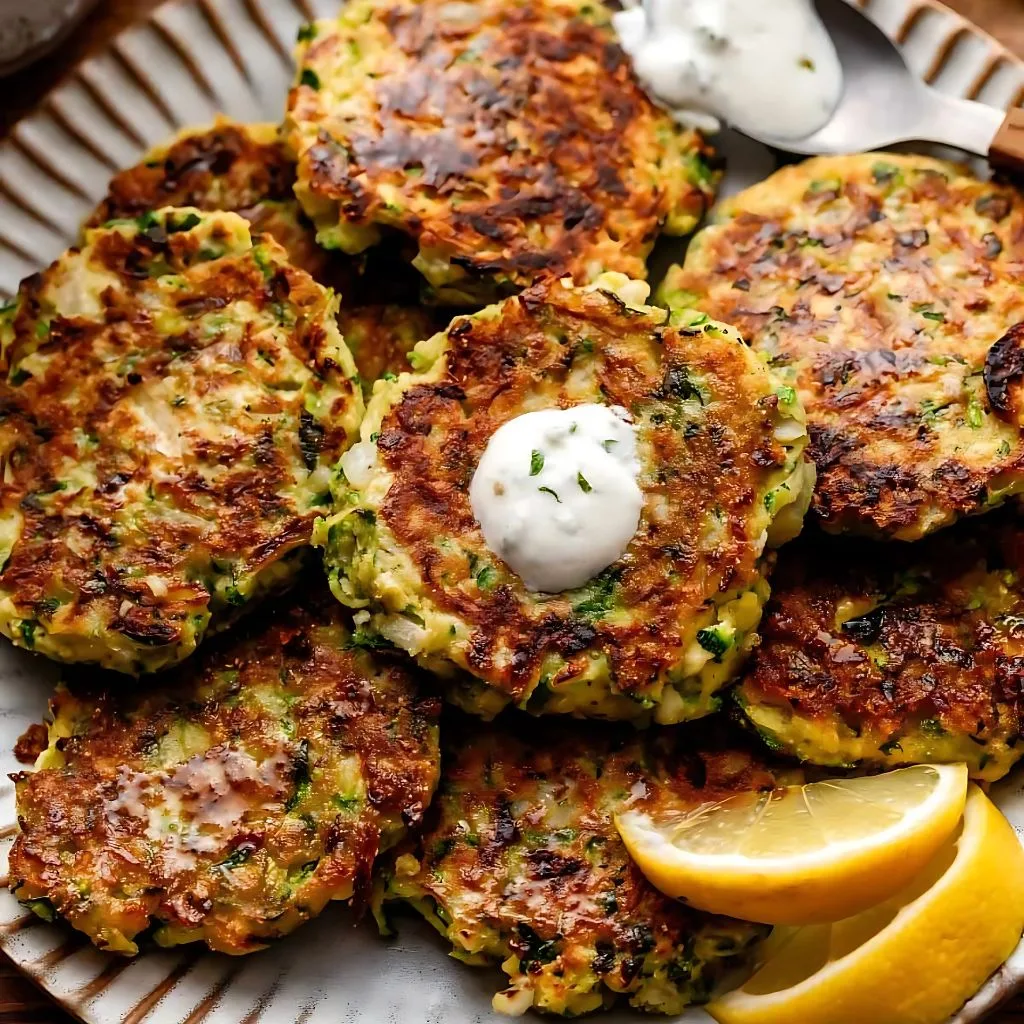 Zucchini Fritters with Garlic Yogurt Sauce