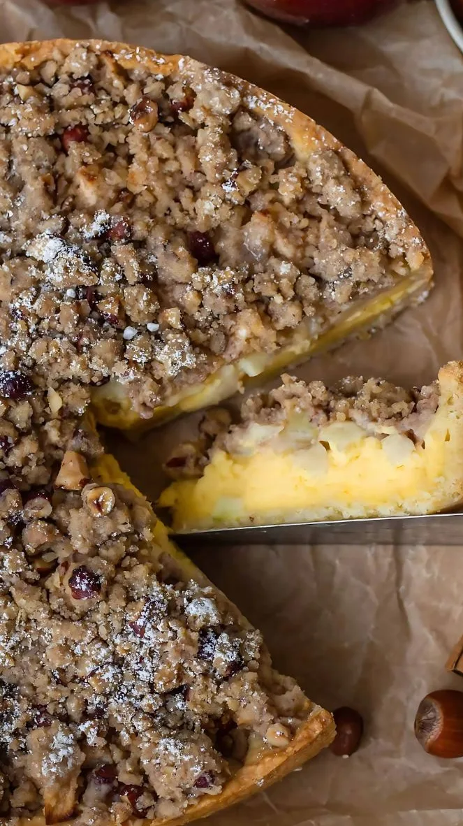 German Apple Cake with Custard and Streusel Topping